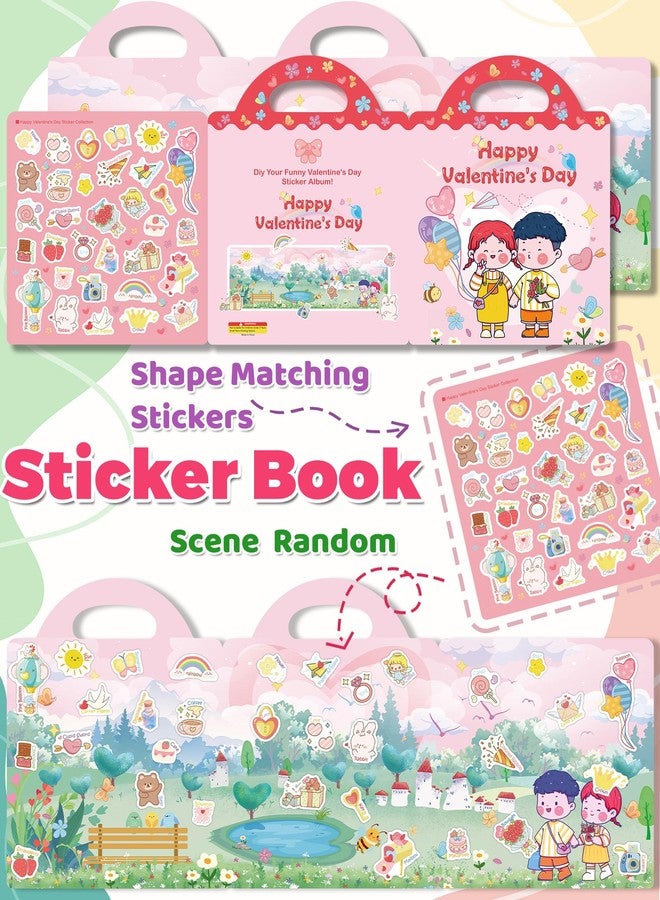 Oomloid Valentines Day Sticker Books for Kids, Valentines Gifts Reusable Sticker Books for Toddlers, Travel Acticities Crafts Birthday Gifts for Boys Girls Kids - Image 3
